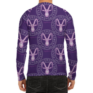 Purple Capricorn Zodiac Pattern Print Men's Long Sleeve Rash Guard