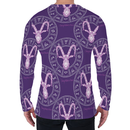 Purple Capricorn Zodiac Pattern Print Men's Long Sleeve T-Shirt