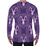 Purple Capricorn Zodiac Pattern Print Men's Long Sleeve T-Shirt