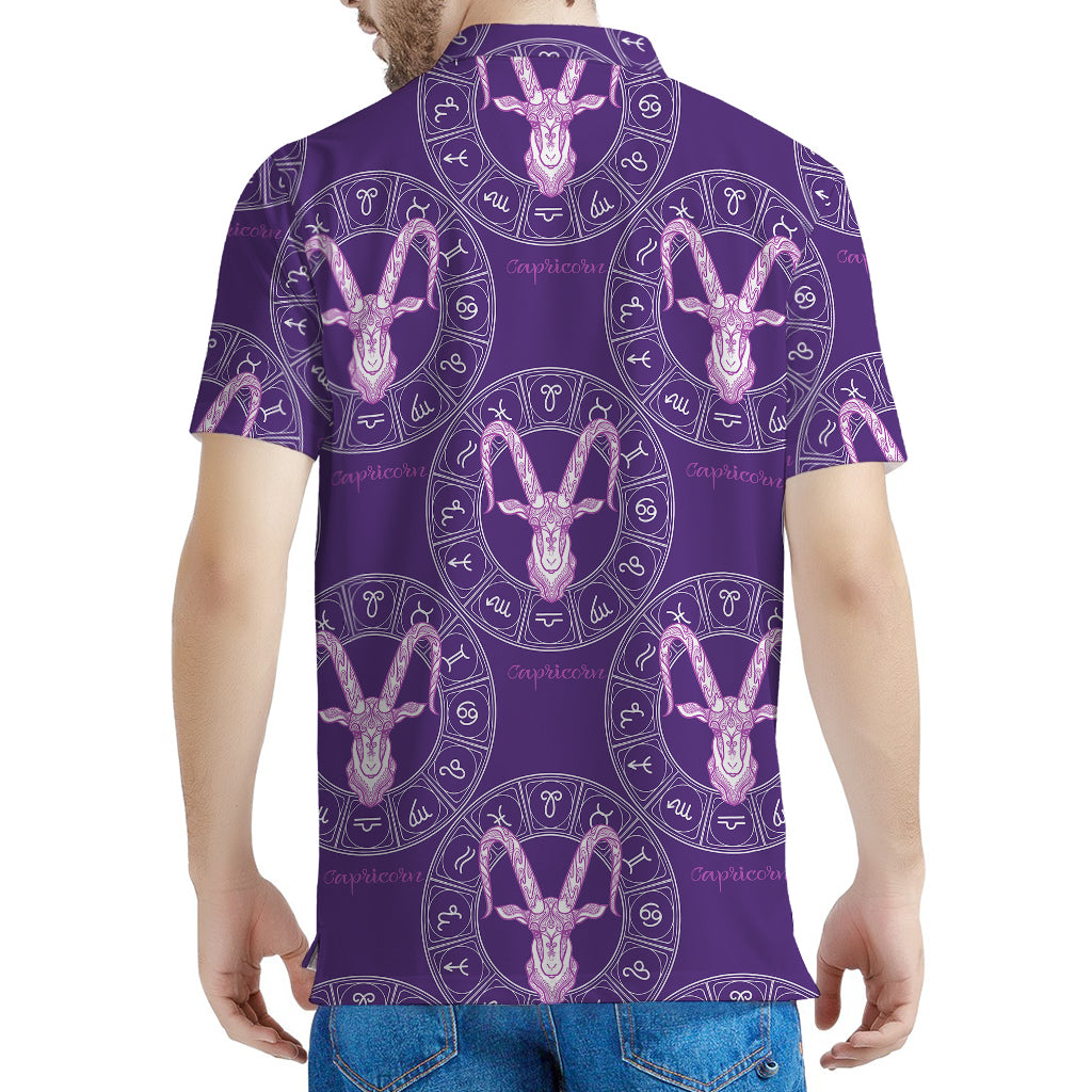 Purple Capricorn Zodiac Pattern Print Men's Polo Shirt