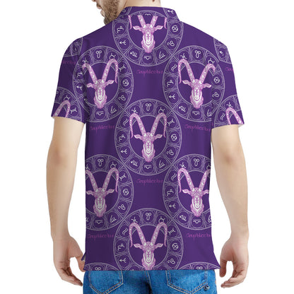 Purple Capricorn Zodiac Pattern Print Men's Polo Shirt
