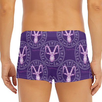 Purple Capricorn Zodiac Pattern Print Men's Short Boxer Briefs