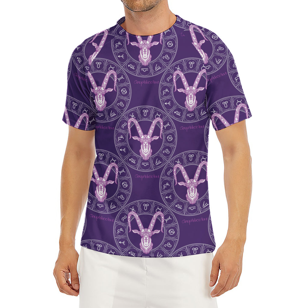 Purple Capricorn Zodiac Pattern Print Men's Short Sleeve Rash Guard