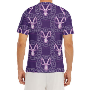 Purple Capricorn Zodiac Pattern Print Men's Short Sleeve Rash Guard