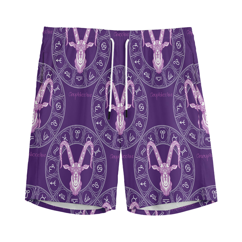 Purple Capricorn Zodiac Pattern Print Men's Sports Shorts