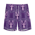 Purple Capricorn Zodiac Pattern Print Men's Sports Shorts