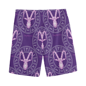 Purple Capricorn Zodiac Pattern Print Men's Sports Shorts