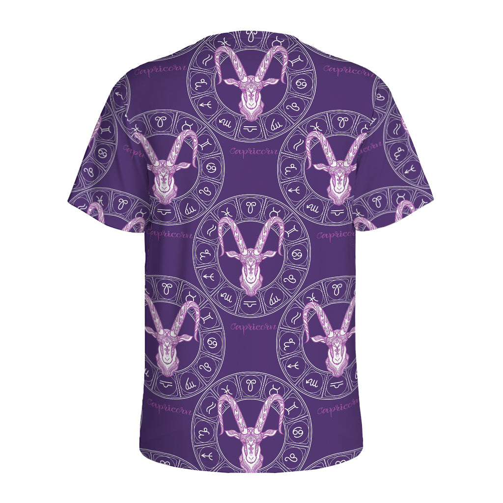 Purple Capricorn Zodiac Pattern Print Men's Sports T-Shirt