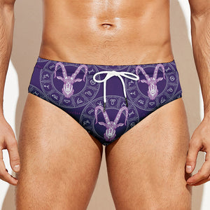 Purple Capricorn Zodiac Pattern Print Men's Swim Briefs