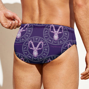 Purple Capricorn Zodiac Pattern Print Men's Swim Briefs