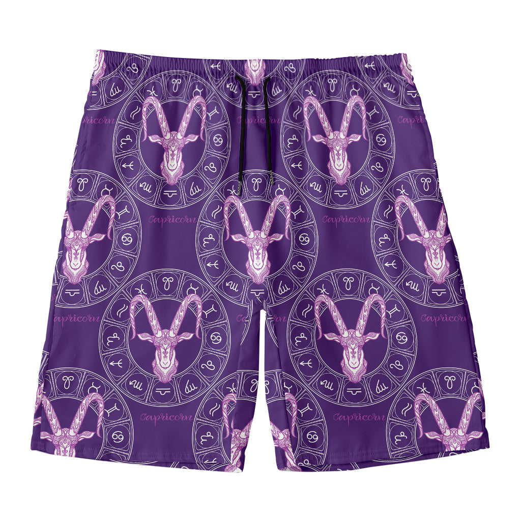 Purple Capricorn Zodiac Pattern Print Men's Swim Trunks