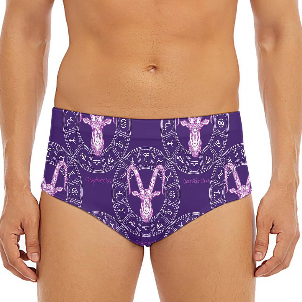 Purple Capricorn Zodiac Pattern Print Men's Triangle Swim Briefs