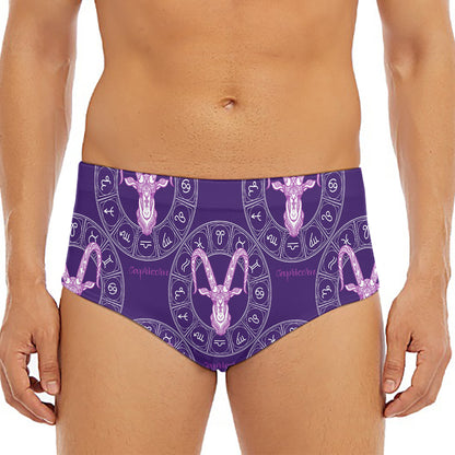 Purple Capricorn Zodiac Pattern Print Men's Triangle Swim Briefs