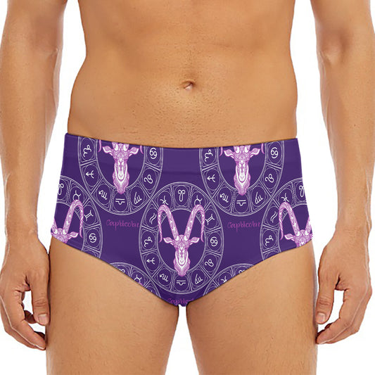 Purple Capricorn Zodiac Pattern Print Men's Triangle Swim Briefs