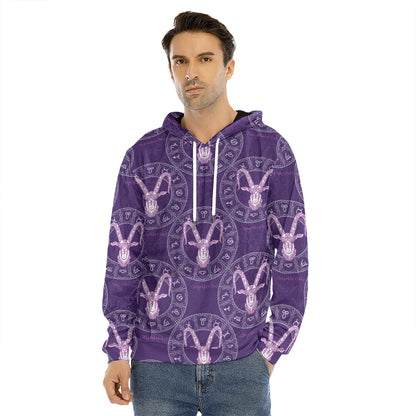 Purple Capricorn Zodiac Pattern Print Men's Velvet Pullover Hoodie