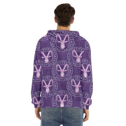 Purple Capricorn Zodiac Pattern Print Men's Velvet Pullover Hoodie