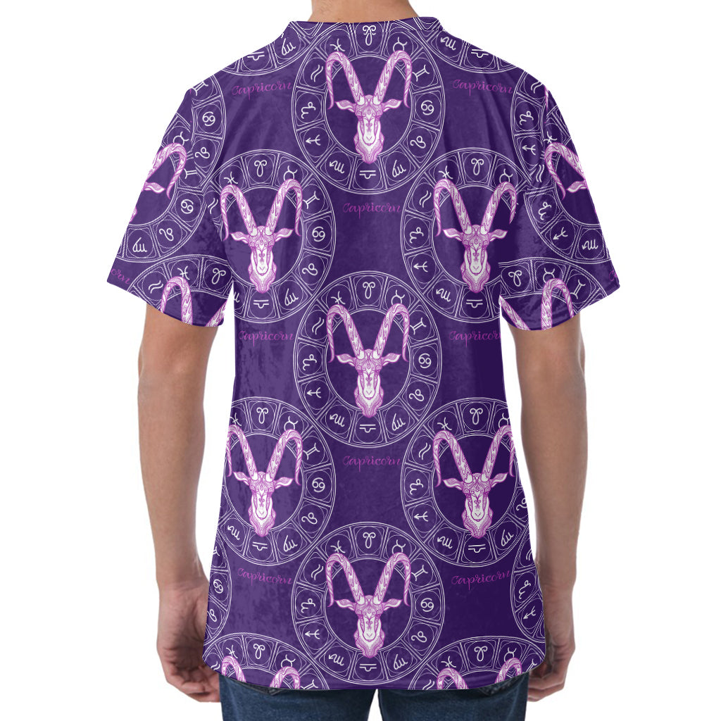 Purple Capricorn Zodiac Pattern Print Men's Velvet T-Shirt