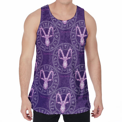 Purple Capricorn Zodiac Pattern Print Men's Velvet Tank Top