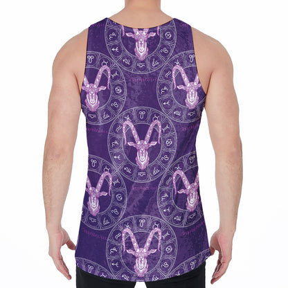 Purple Capricorn Zodiac Pattern Print Men's Velvet Tank Top