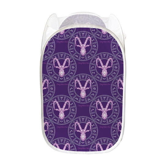 Purple Capricorn Zodiac Pattern Print Mesh Laundry Hamper