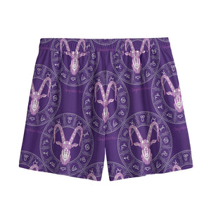 Purple Capricorn Zodiac Pattern Print Mesh Shorts