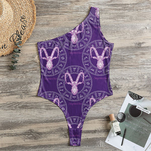 Purple Capricorn Zodiac Pattern Print One Shoulder Bodysuit