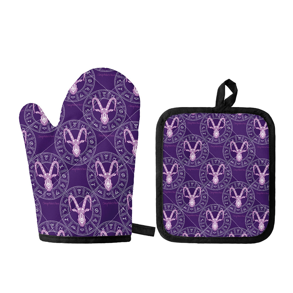 Purple Capricorn Zodiac Pattern Print Oven Mitt And Pot Holder Set