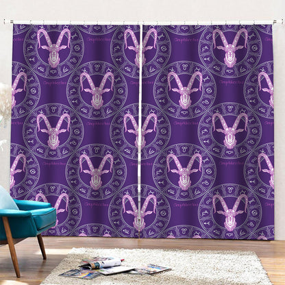 Purple Capricorn Zodiac Pattern Print Pencil Pleat Curtains