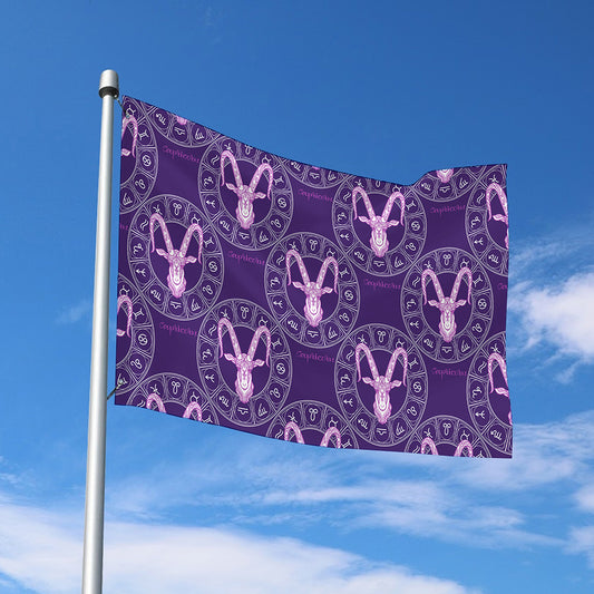 Purple Capricorn Zodiac Pattern Print Polyester Flag