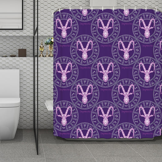 Purple Capricorn Zodiac Pattern Print Polyester Shower Curtain