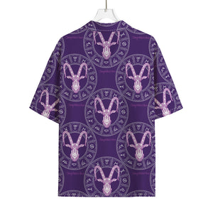 Purple Capricorn Zodiac Pattern Print Rayon Hawaiian Shirt