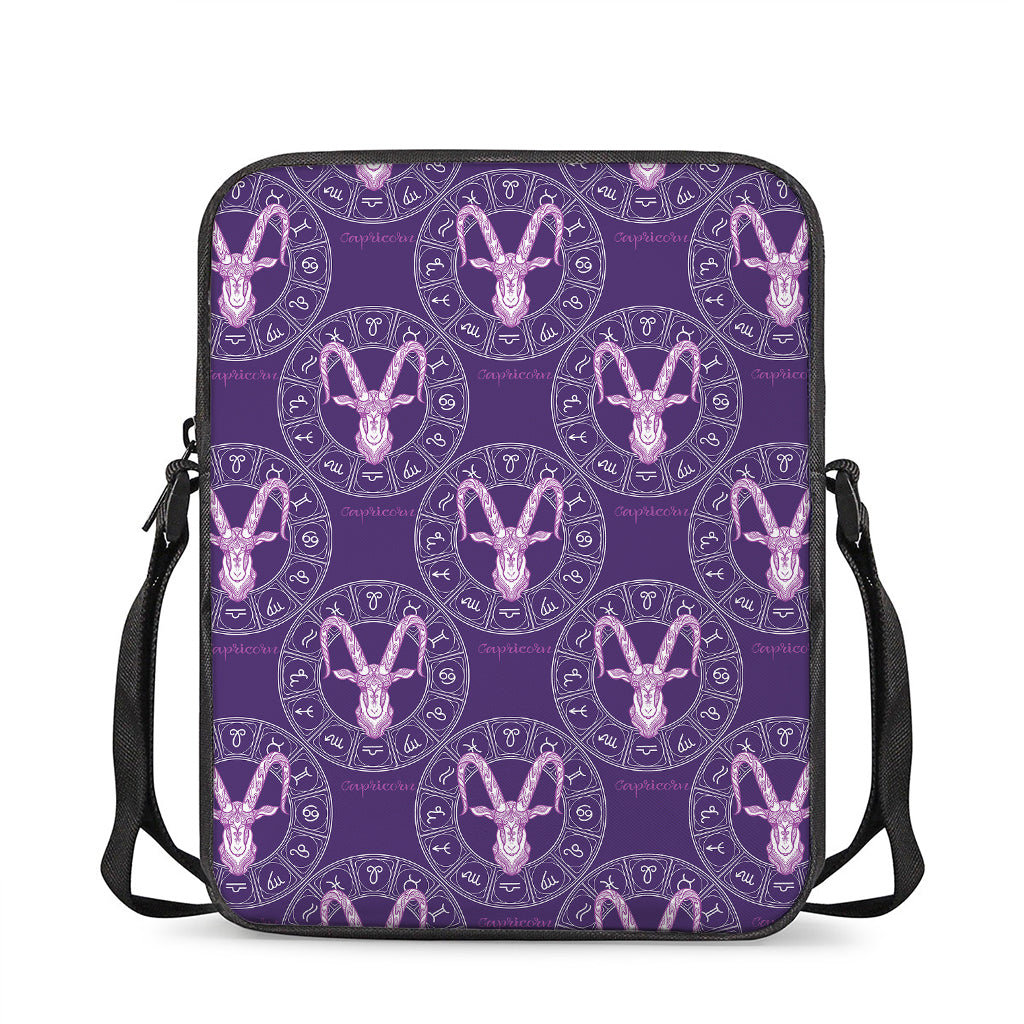 Purple Capricorn Zodiac Pattern Print Rectangular Crossbody Bag