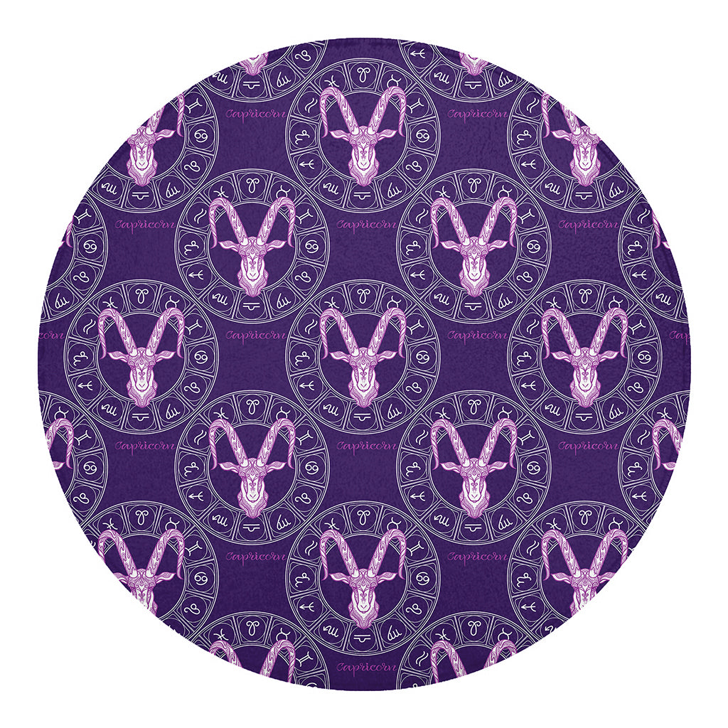 Purple Capricorn Zodiac Pattern Print Round Blanket