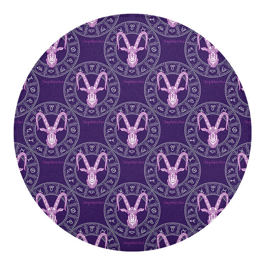 Purple Capricorn Zodiac Pattern Print Round Blanket