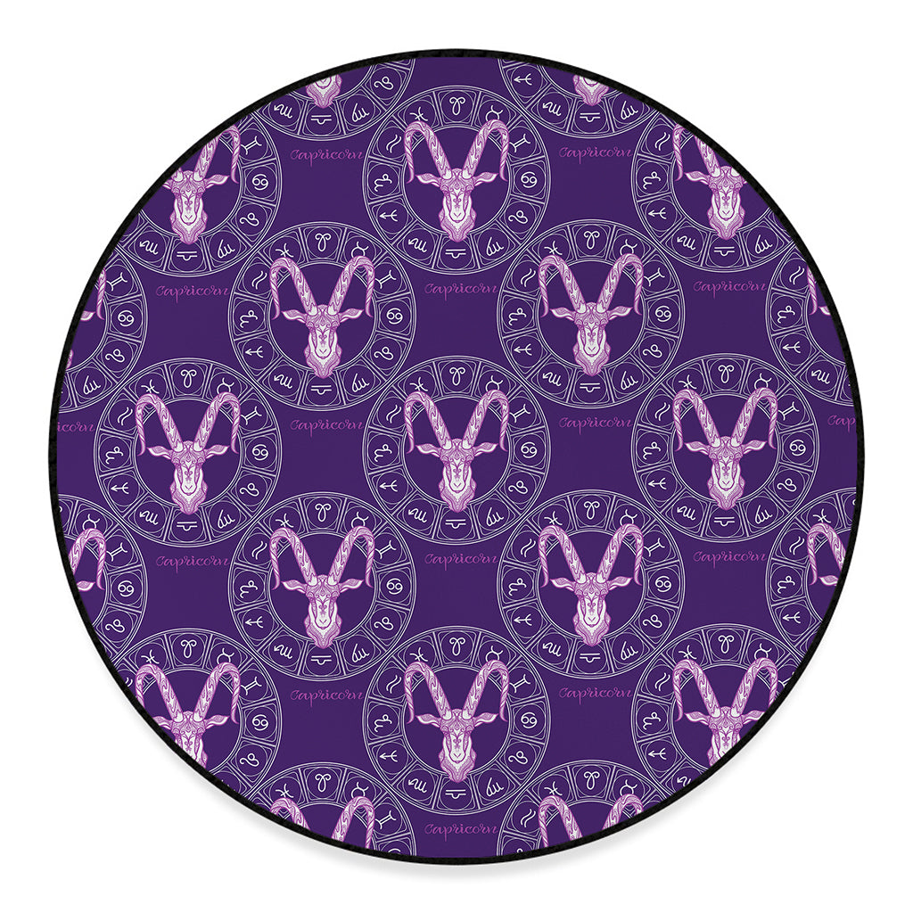 Purple Capricorn Zodiac Pattern Print Round Floor Mat