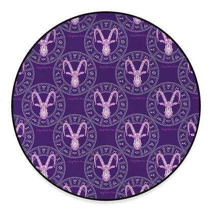 Purple Capricorn Zodiac Pattern Print Round Floor Mat