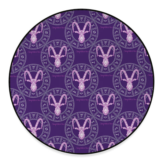 Purple Capricorn Zodiac Pattern Print Round Floor Mat