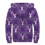 Purple Capricorn Zodiac Pattern Print Sherpa Lined Zip Up Hoodie