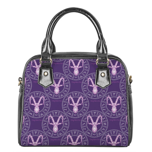 Purple Capricorn Zodiac Pattern Print Shoulder Handbag