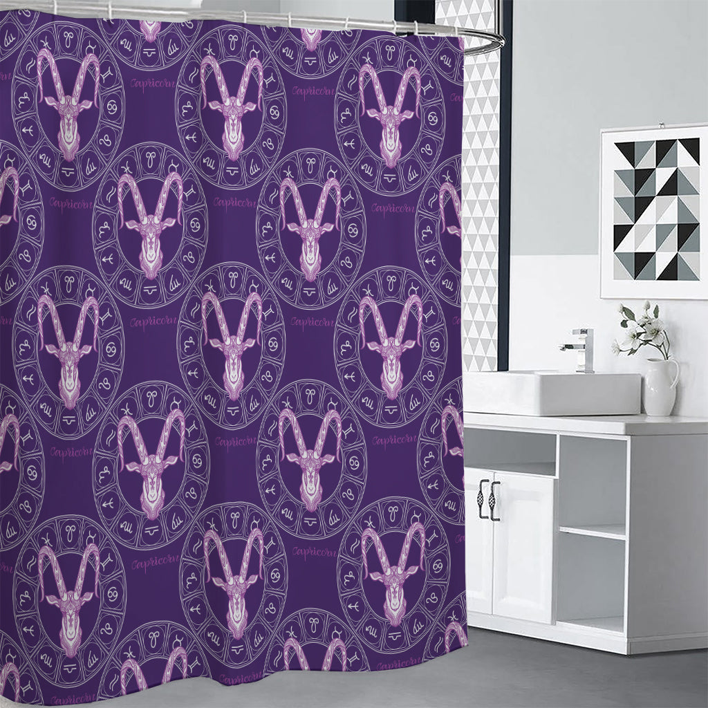 Purple Capricorn Zodiac Pattern Print Shower Curtain