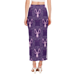 Purple Capricorn Zodiac Pattern Print Side Slit Maxi Skirt