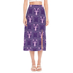 Purple Capricorn Zodiac Pattern Print Side Slit Midi Skirt