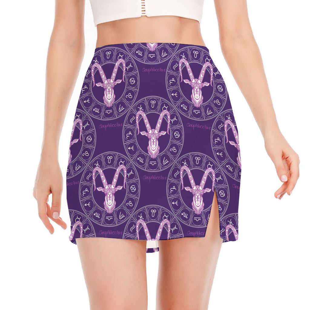 Purple Capricorn Zodiac Pattern Print Side Slit Mini Skirt