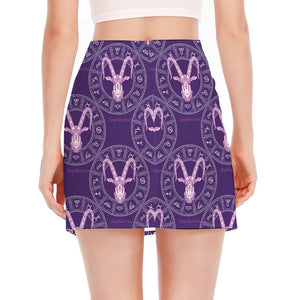 Purple Capricorn Zodiac Pattern Print Side Slit Mini Skirt