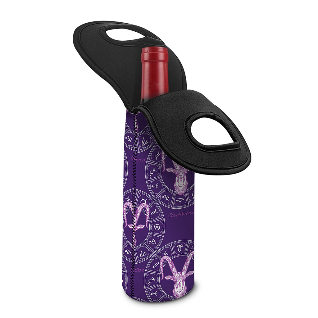 Purple Capricorn Zodiac Pattern Print Single Neoprene Wine Tote