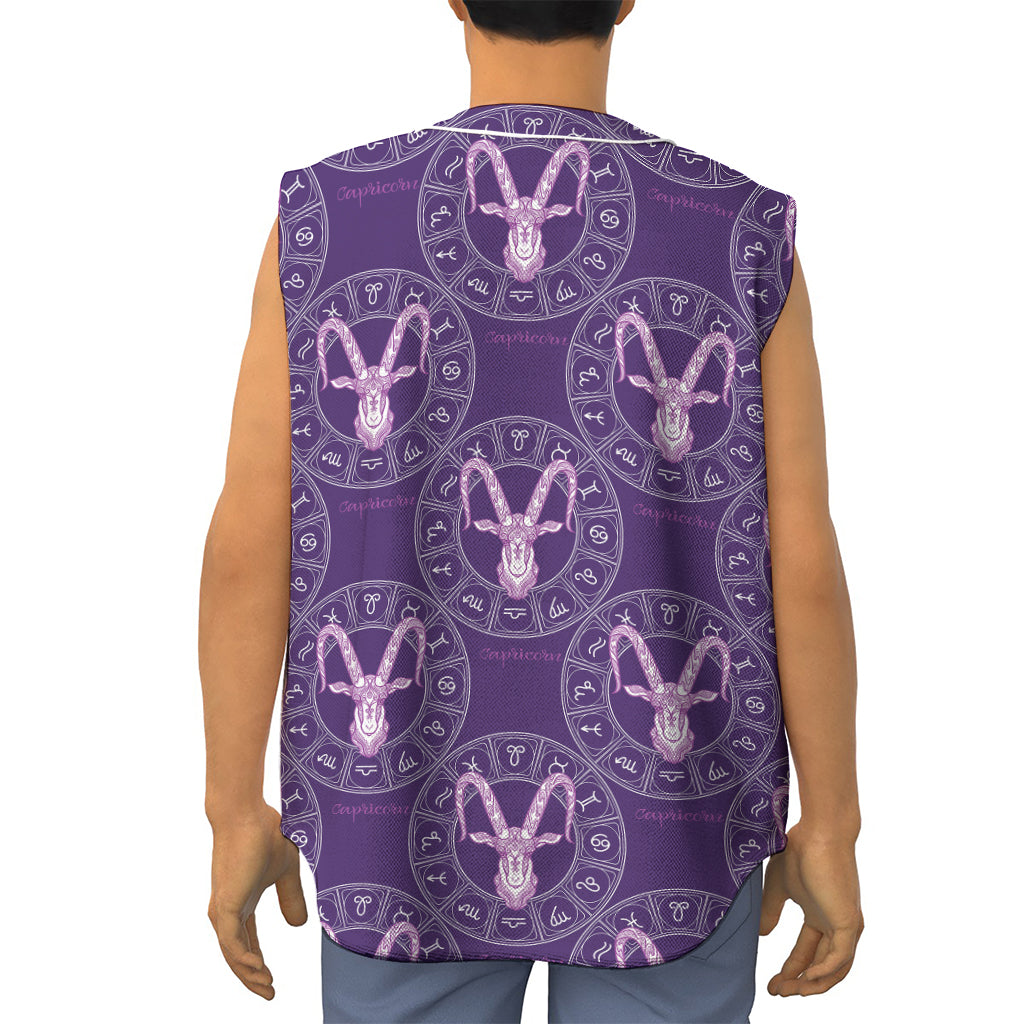 Purple Capricorn Zodiac Pattern Print Sleeveless Baseball Jersey