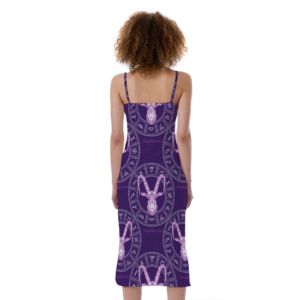 Purple Capricorn Zodiac Pattern Print Slim Fit Midi Cami Dress