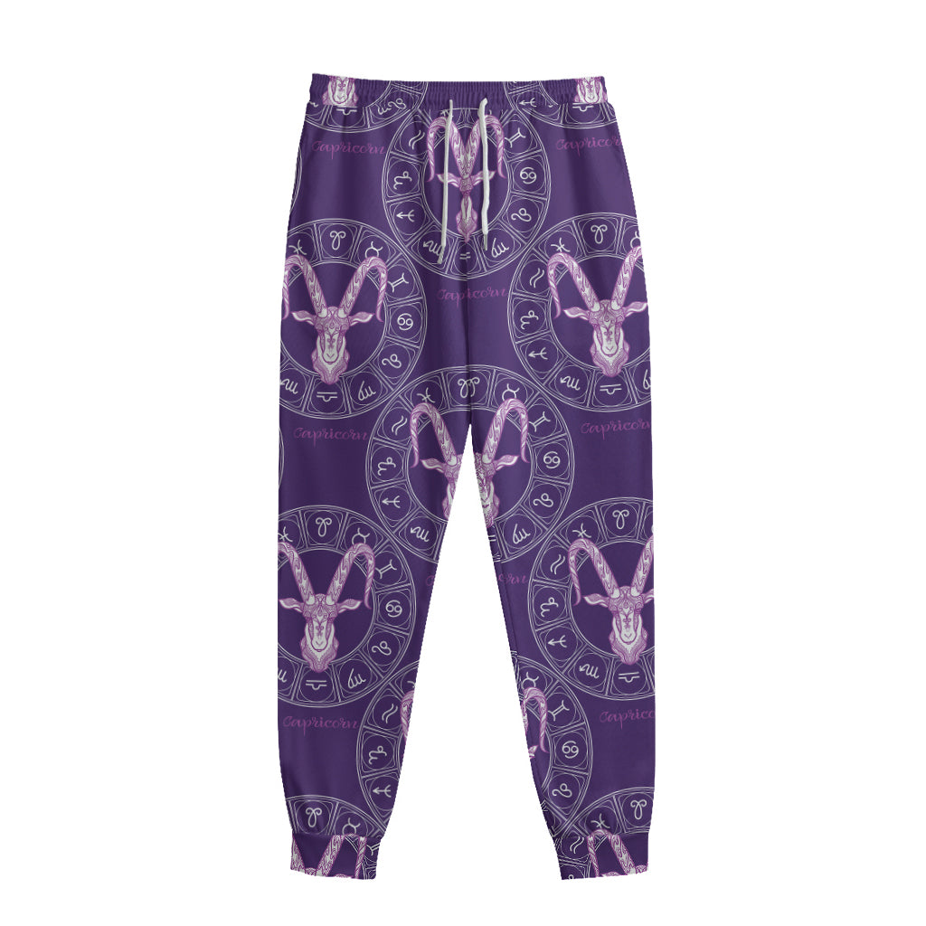 Purple Capricorn Zodiac Pattern Print Sweatpants
