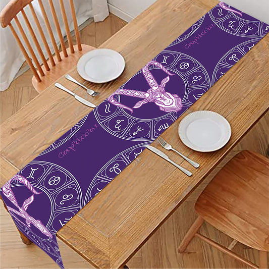 Purple Capricorn Zodiac Pattern Print Table Runner