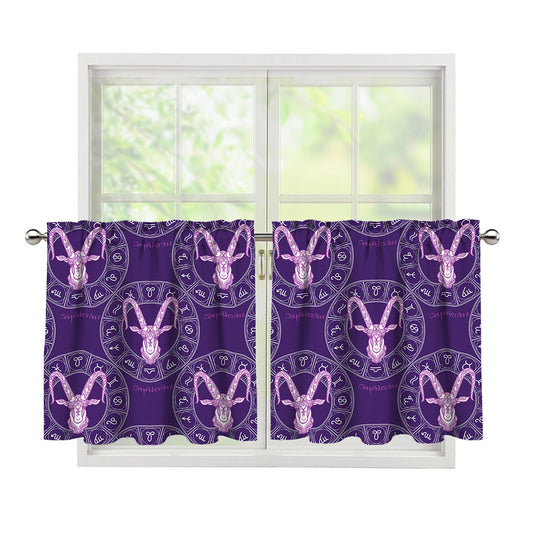 Purple Capricorn Zodiac Pattern Print Tier Curtains